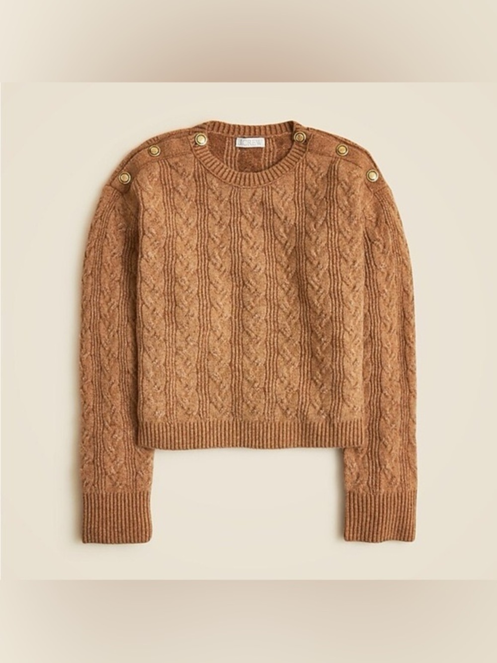 J. Crew NWT Cable Knit Sweater with Buttons in Supersoft Yarn Cozy Stretch Tan